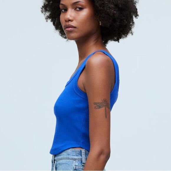 Madewell The Tailored Crop Tank in Sleekhold Size Large Pure Blue - Picture 6 of 10